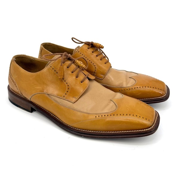 Mezlan Mens Tan Two Tone Leather Wingtip Oxford Shoes Square Toe Spain 10.5 M